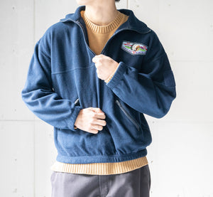 around 1990s Italy navy color fleece half zip smock