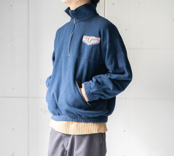 around 1990s Italy navy color fleece half zip smock