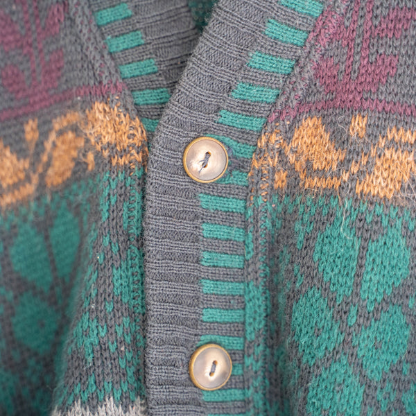 1990s wool × acrylic ethnic pattern knit cardigan