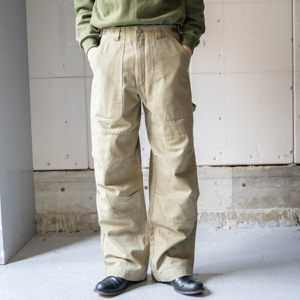 around2000s 'HERE &THERE' baggy wide work pants -khaki- "dead stock"