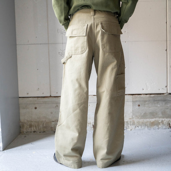 around2000s 'HERE &THERE' baggy wide work pants -khaki- "dead stock"