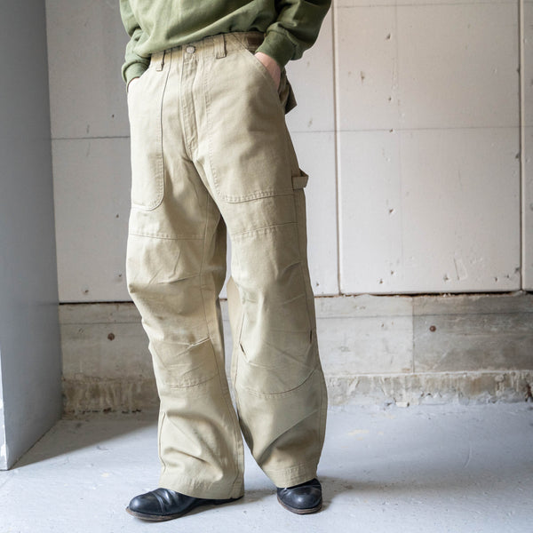 around2000s 'HERE &THERE' baggy wide work pants -khaki- "dead stock"