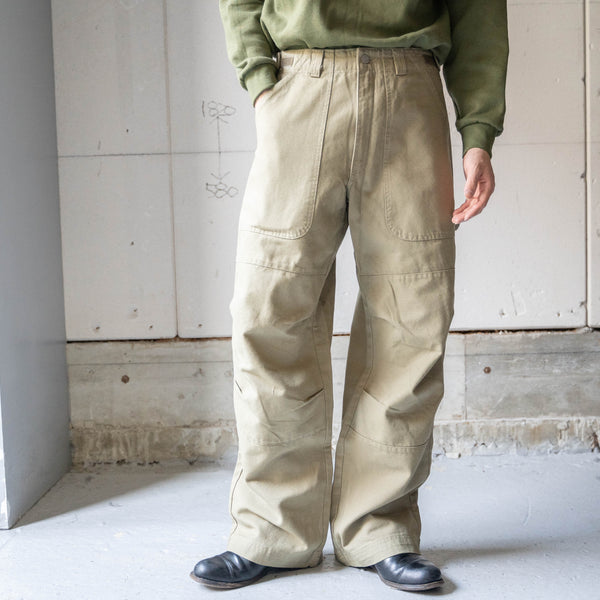 around2000s 'HERE &THERE' baggy wide work pants -khaki- "dead stock"