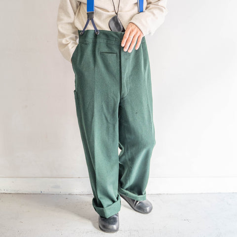 1950-60s Europe mos green color wool work pants -with buckle back-