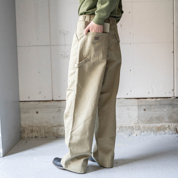 around2000s 'HERE &THERE' baggy wide work pants -khaki- "dead stock"