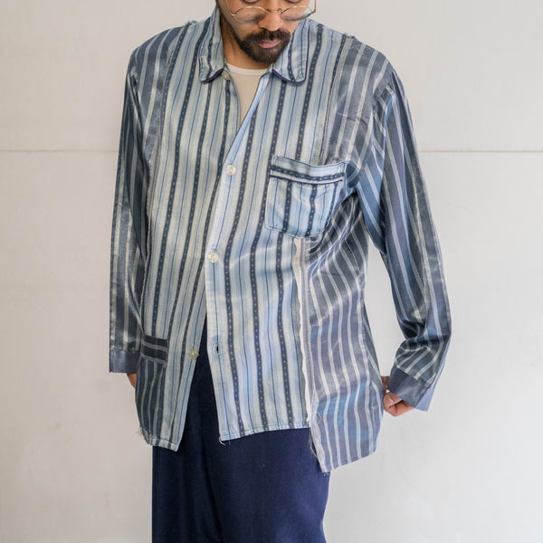 blue × light blue docking stripe pajama shirt -1