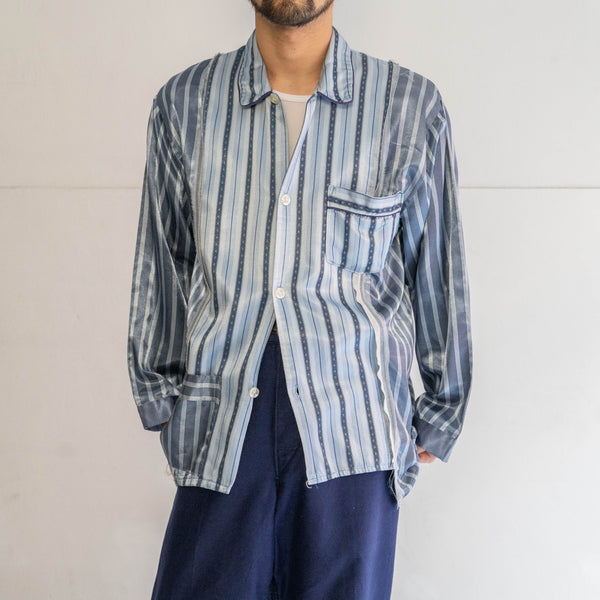 blue × light blue docking stripe pajama shirt -1