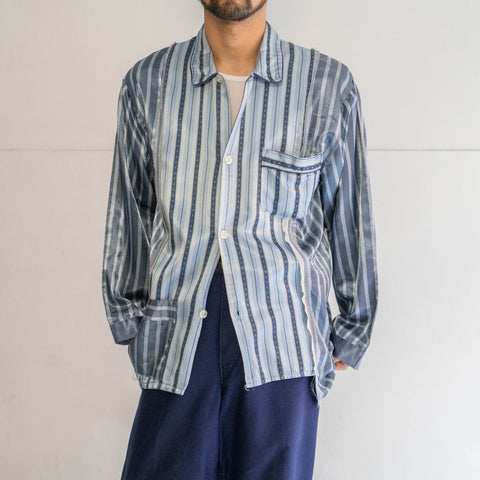 blue × light blue docking stripe pajama shirt -1