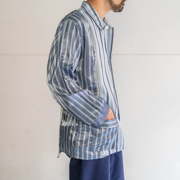 blue × light blue docking stripe pajama shirt -1