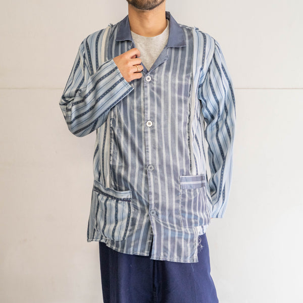 blue × light blue docking stripe pajama shirt -2