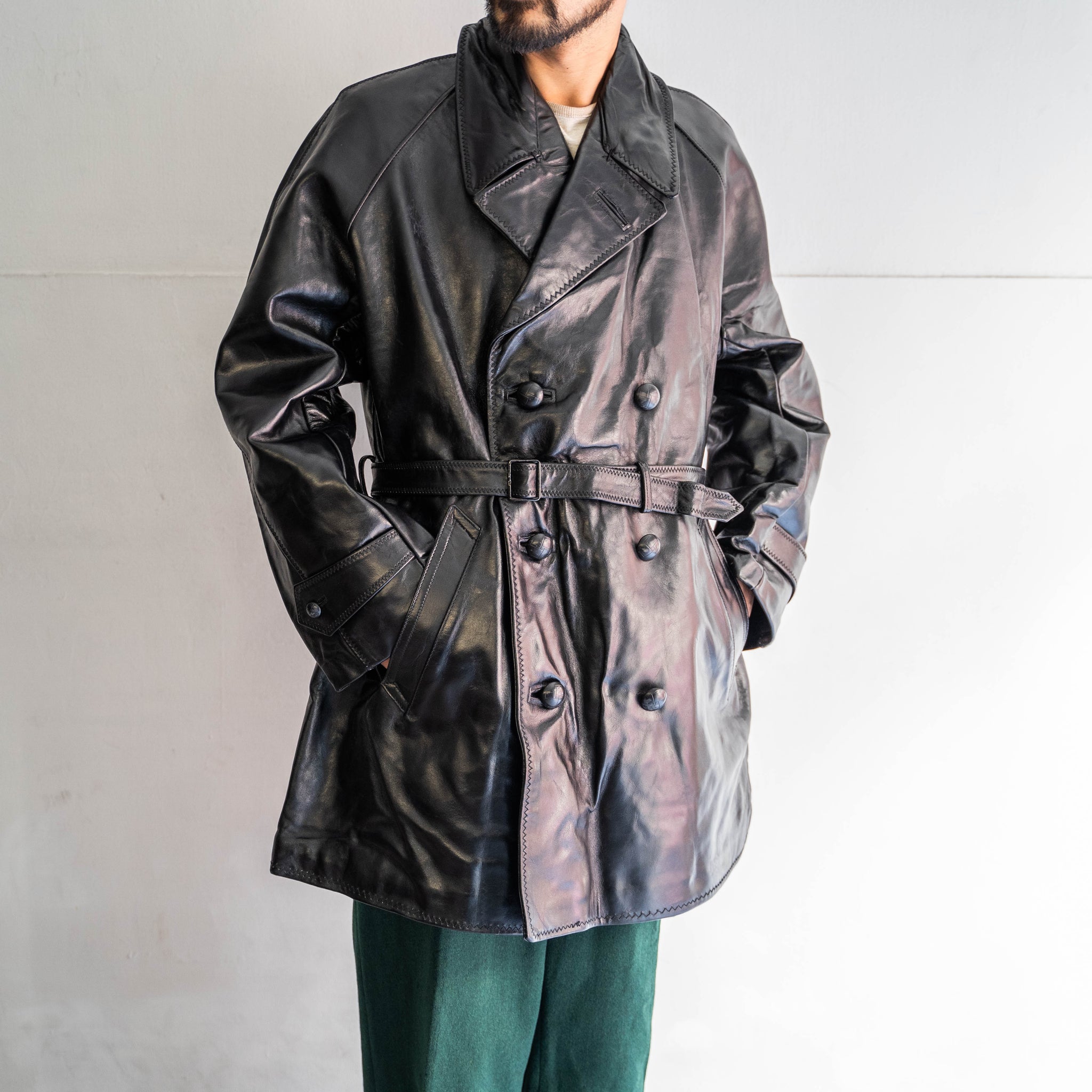 1970s Italian police leather car coat -with belt-'mint condition'