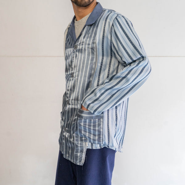 blue × light blue docking stripe pajama shirt -2