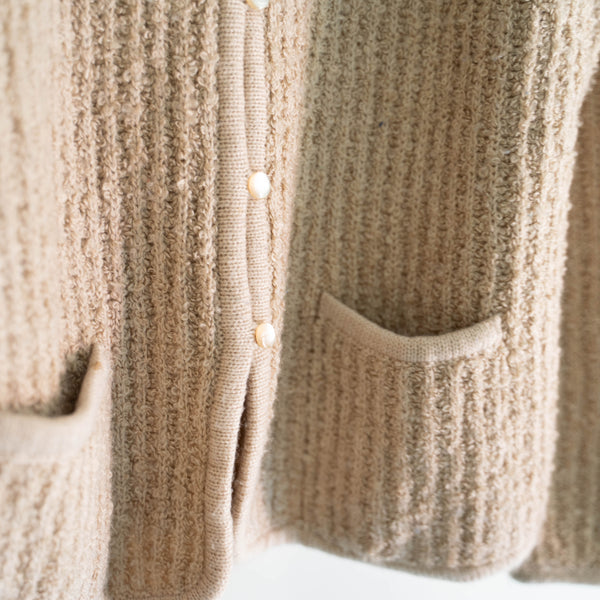 1980s beige color rib knit cardigan