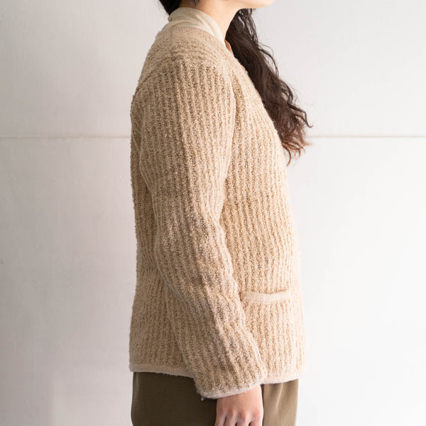 1980s beige color rib knit cardigan