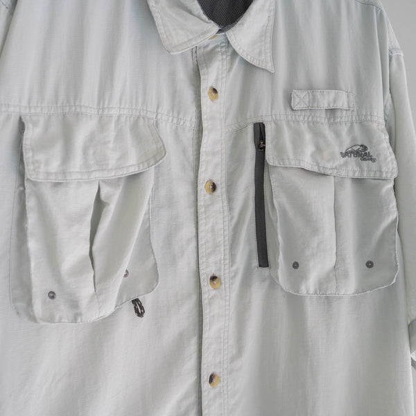 around2000s light gray color fishing short sleeve shirt 'remake'