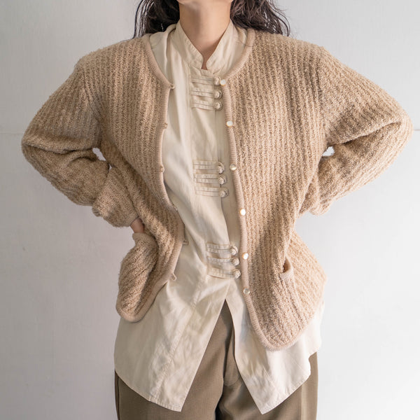 1980s beige color rib knit cardigan