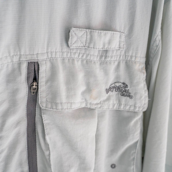 around2000s light gray color fishing short sleeve shirt 'remake'