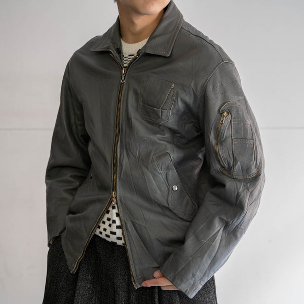 1970-90s French military pilot leather jacket -gray color-