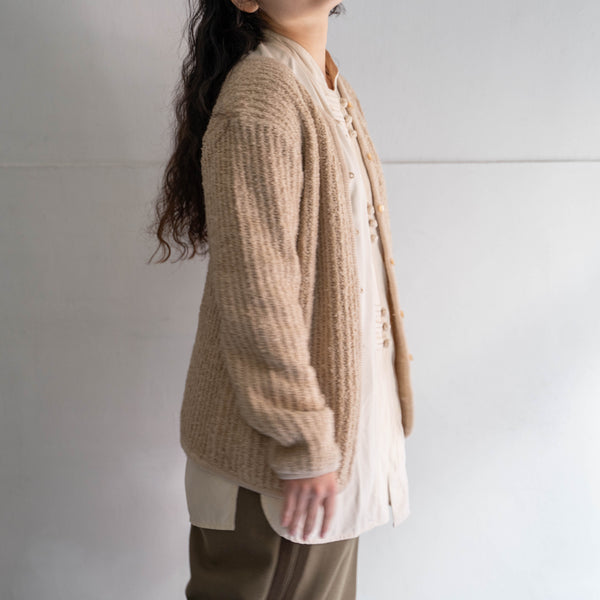 1980s beige color rib knit cardigan