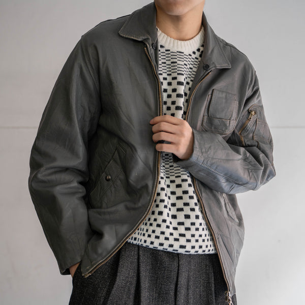 1970-90s French military pilot leather jacket -gray color-