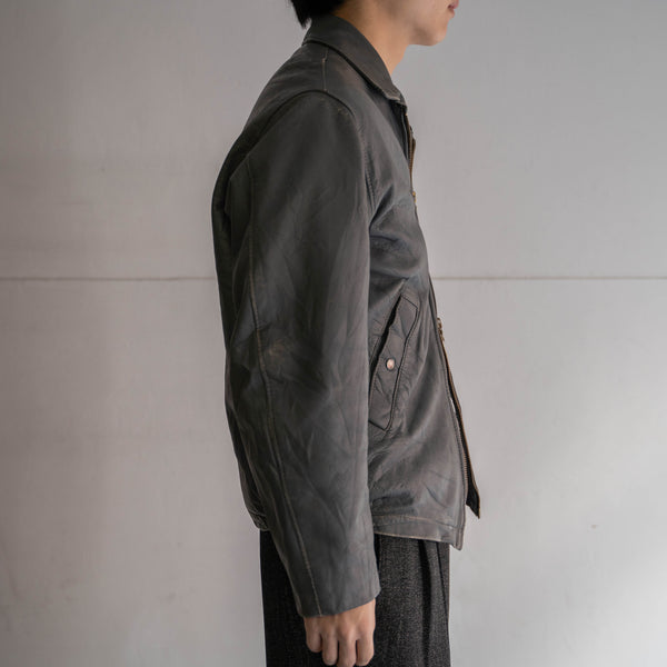 1970-90s French military pilot leather jacket -gray color-