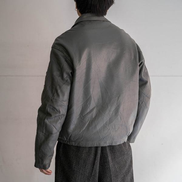 1970-90s French military pilot leather jacket -gray color-