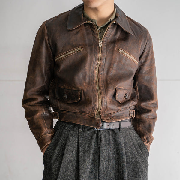 1930-40s France brown hartmann leather short jacket