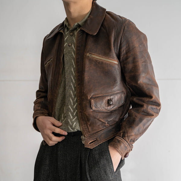 1930-40s France brown hartmann leather short jacket