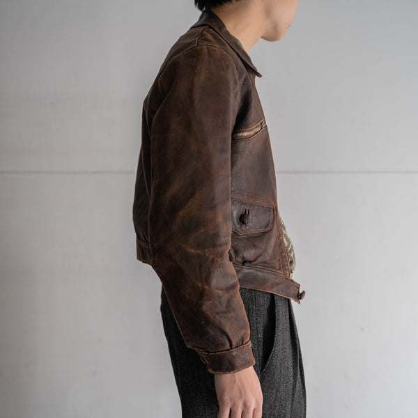 1930-40s France brown hartmann leather short jacket