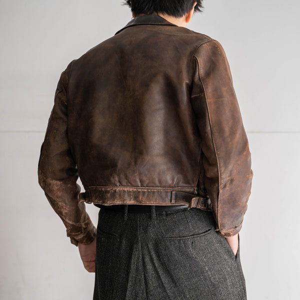 1930-40s France brown hartmann leather short jacket