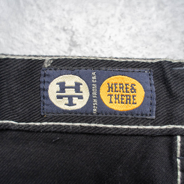 around 2000s "HERE&THERE" black baggy wide work pants -painter type- "dead stock"　