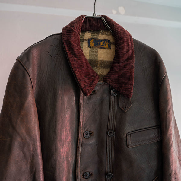 1950-60s France brown corbusier leather jacket -cords collar-