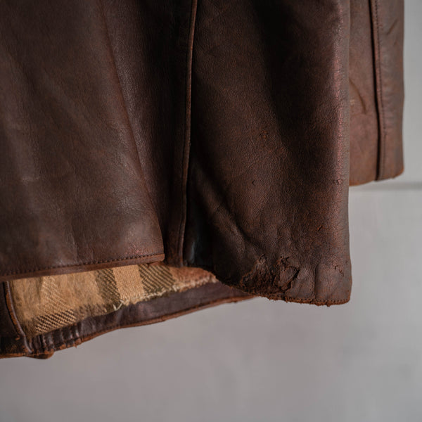 1950-60s France brown corbusier leather jacket -cords collar-