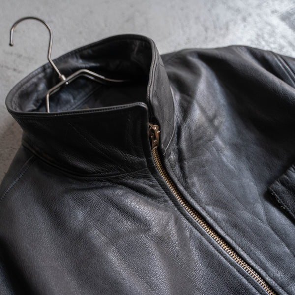 1970-90s French military pilot leather jacket -black color-
