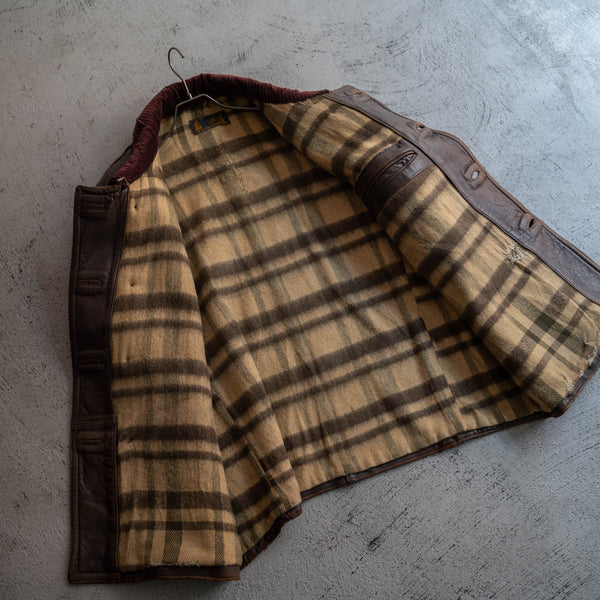 1950-60s France brown corbusier leather jacket -cords collar-