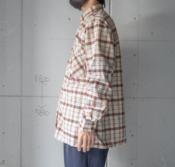 around 1980s Germany brown × orange check shirt "dead stock"