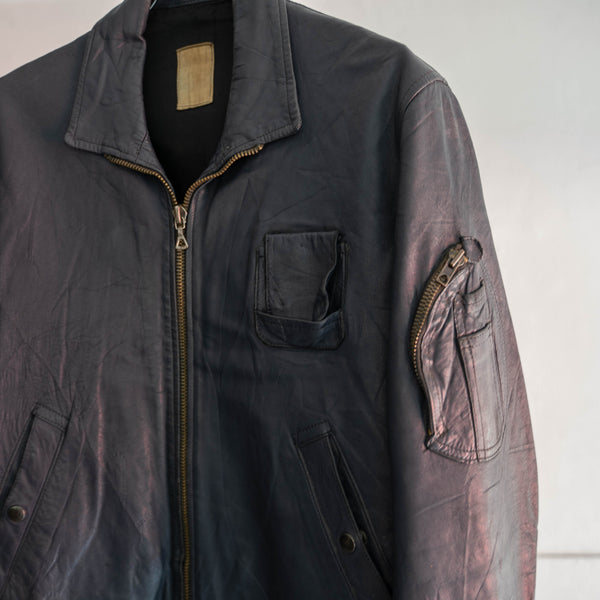 1970-90s French military pilot leather jacket -government supply-