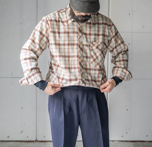 around 1980s Germany brown × orange check shirt "dead stock"