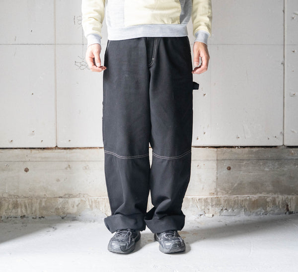 around 2000s "HERE&THERE" black baggy wide work pants -painter type- "dead stock"　