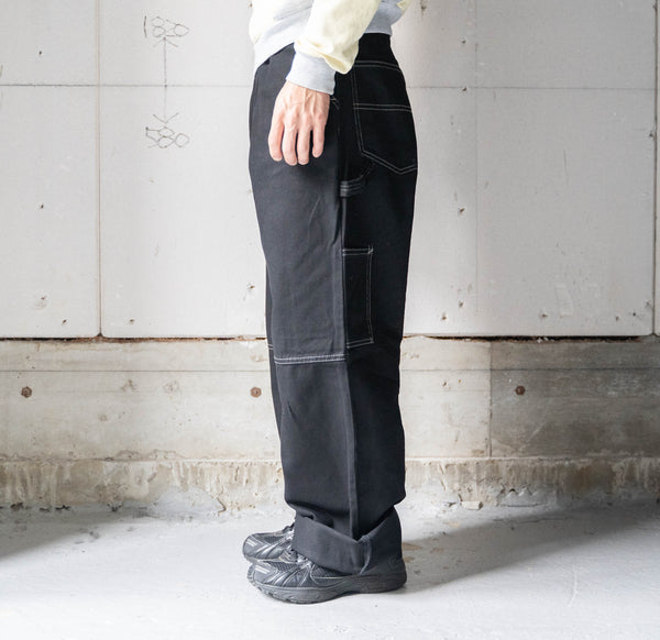 around 2000s "HERE&THERE" black baggy wide work pants -painter type- "dead stock"　