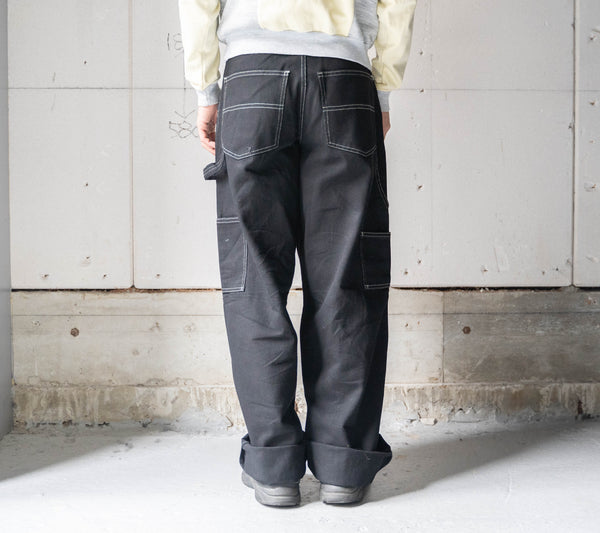 around 2000s "HERE&THERE" black baggy wide work pants -painter type- "dead stock"　