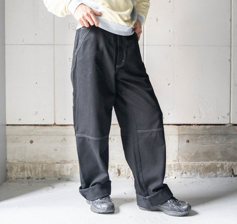 around 2000s "HERE&THERE" black baggy wide work pants -painter type- "dead stock"　