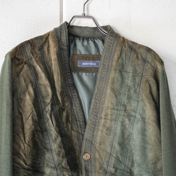 around 1980s Spain moss green color suede × knit switching cardigan