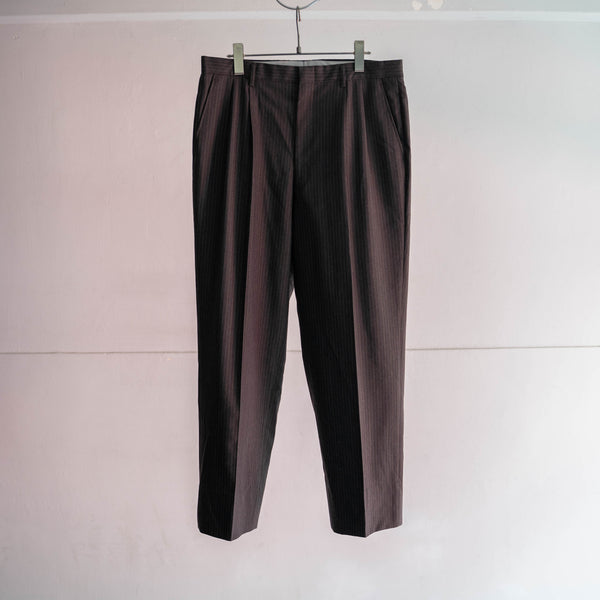 1990s Japan vintage gray × brown stripe 2tuck slacks