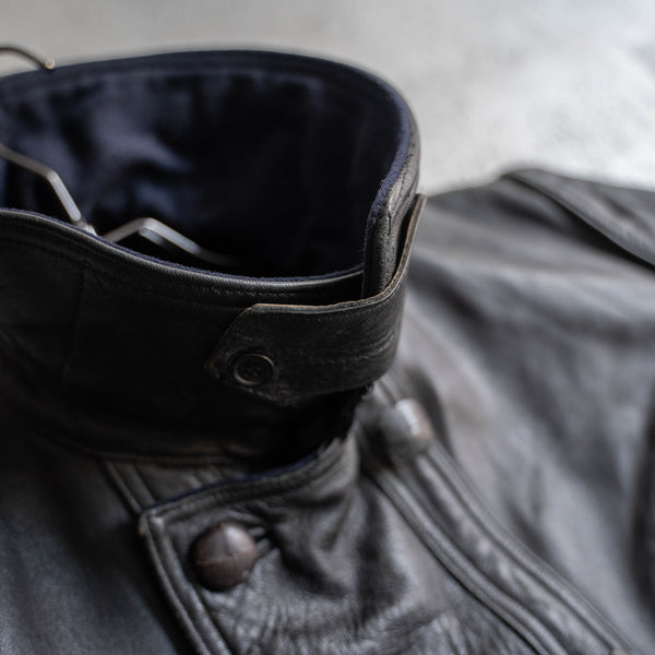 1950s France black corbusier leather jacket -navy wool collar- 2