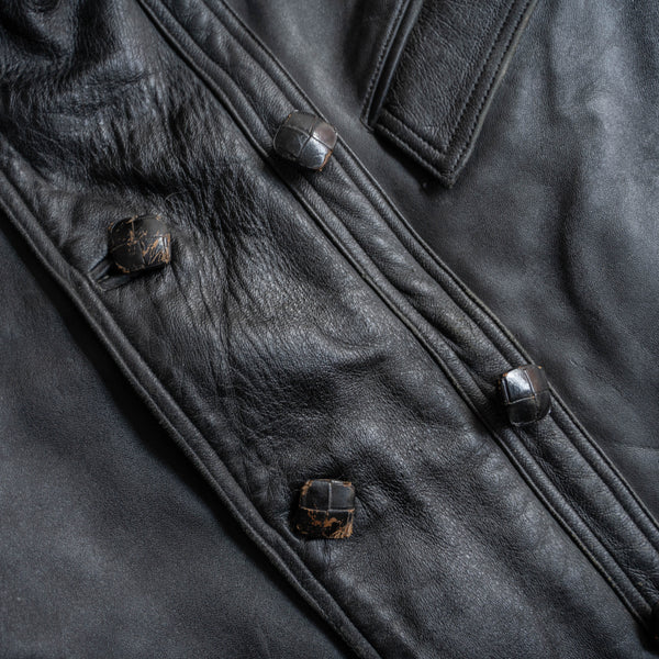 1950s France black corbusier leather jacket -navy wool collar- 2