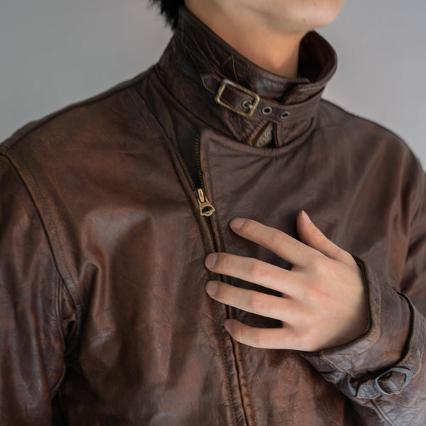 1980-90s Ralph Lauren brown leather motorcycle jacket