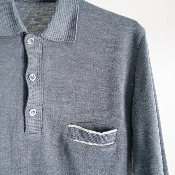 1970-80s Italy blue gray color knit polo shirt