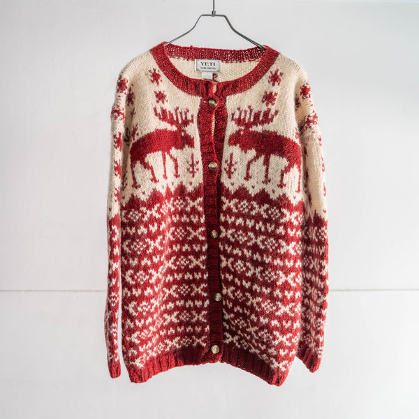 around 1980s Nepal collar less wool cardigan 'reindeer pattern'