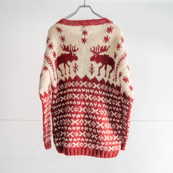 around 1980s Nepal collar less wool cardigan 'reindeer pattern'